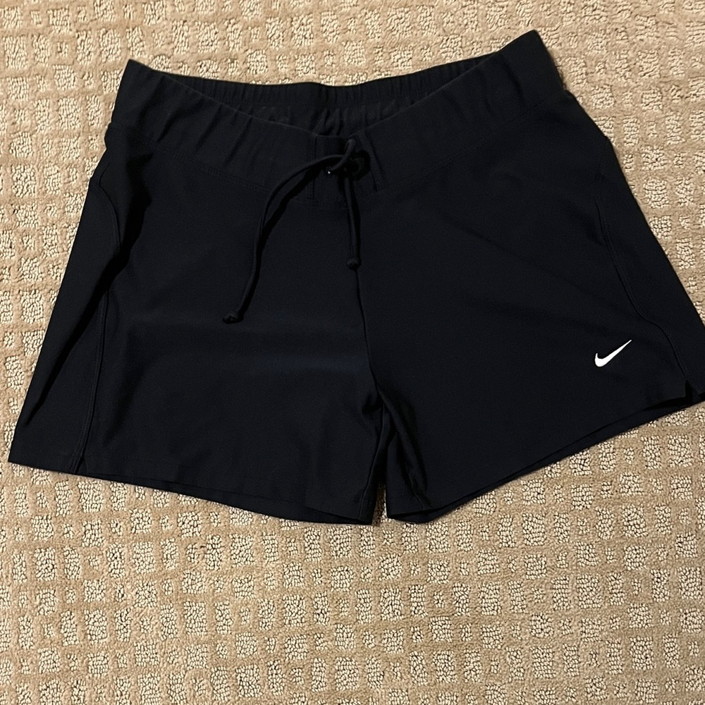 Nike Women's Black Athletic Shorts with White Logo